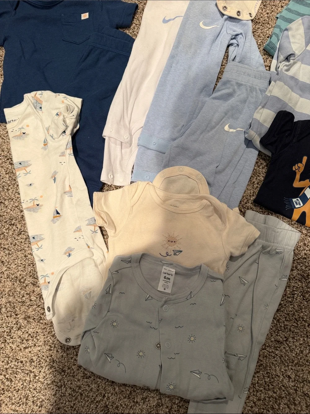 6M Mixed Baby Boy Onesies & Sleepers Bundle - Blue, Gray, Cream